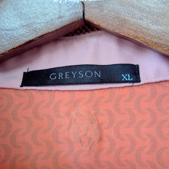 Greyson Mens Polo Golf Shirt Coral Moonshine Geometric Collared Size XL - Picture 2 of 8